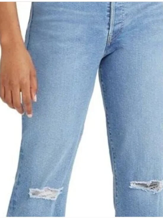 Levi's Ribcage Straight Ankle Light Wash Distressed Jeans Size 25 - Picture 3 of 16